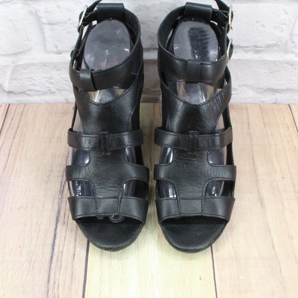J. Denise Black Leather Ankle Strappy Gladiator Heels Pump Shoes Size US 10 - Picture 5 of 9